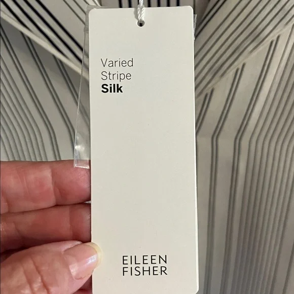 Eileen Fisher Silk Cream and Black Striped Top - Picture 3 of 5